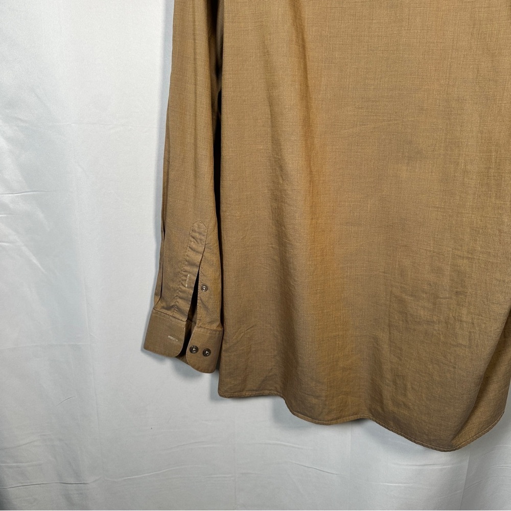Principe Italian Cotton Dress Shirt Extra Fine Single Needle Camel Neutral XL - Picture 9 of 11